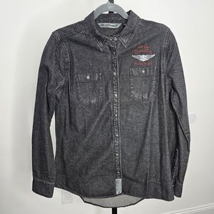 Womens Black Denim Flannel Jacket